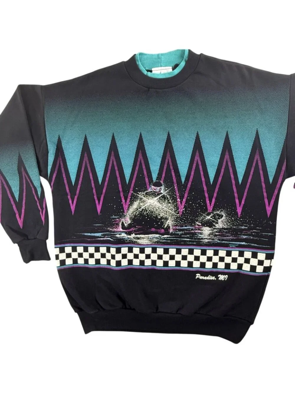 Vintage Artisans Sweatshirt Mens XL Black Water Ski Graphic Fleece USA 90s AOP - Picture 7 of 16